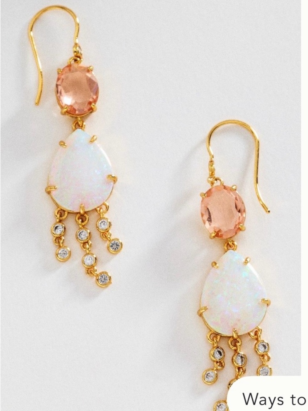 Gold-Plated Opal Teardrop Dangle Earrings with Peach Crystal anthropologie NWT